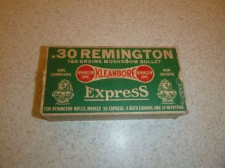 Vintage.  30 Remington 165 Grain Vintage Rifle Empty Box Kleanbore Express