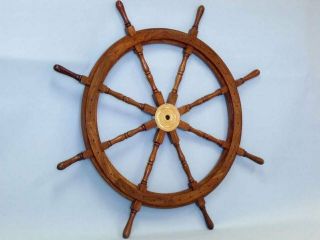36 " Wooden Ship Wheel Wall Decor Ship Steering Pirate Vintage Finishing Brass