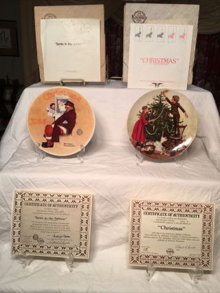 Vintage Norman Rockwell Christmas Collectors Plates Set Of (2)