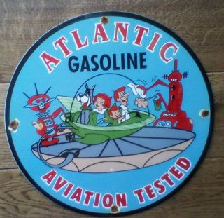 Vintage Atlantic Gasoline Aviation Porcelain Gas & Oil Sign 12”
