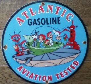 Vintage Atlantic Gasoline Aviation Porcelain Gas & Oil Sign 12” 2
