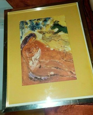 Framed Vintage Marc Chagall Banks Of The Seine Lithograph 1970 Rare Print Usa