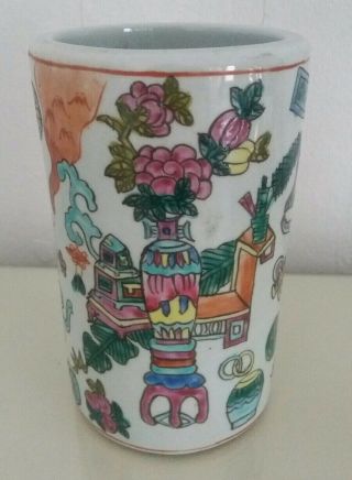 Antique Chinese Famille Rose Ceramic Porcelain Paint Brush Vase Pot