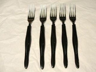 5 Vintage CUTCO DINNER Forks Black Dark Handles 8 1/4 