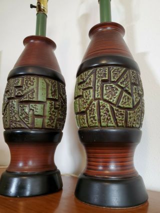 2 Vtg Mid Century Modern Ceramic Brutalist Abstract Table Lamps 29 "