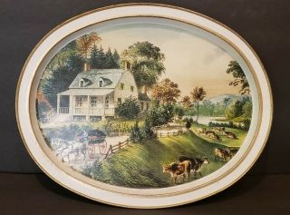 Currier & Ives 1868 The American Homestead Summer Tin Oval Platter