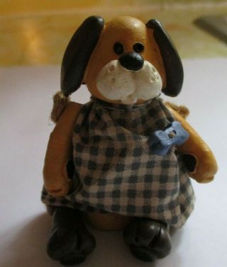 Vintage Russ Berrie Miniature Shelf Sitter Dog In Dress With Jointed Limbs