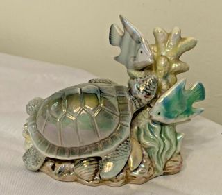 Lovely Iridescent Porcelain Sea Turtle Figurine ﻿collectible Coastal Decor