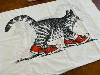 Vtg B Kliban Cat In Red Sneakers Std Size Pillow Case