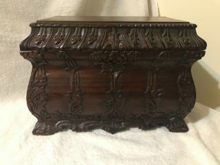 Vintage Heavy Carved Wooden Jewelry Box - 11 1/2 " X 7 " X 8 " - Removable Tray