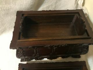 VINTAGE HEAVY CARVED WOODEN JEWELRY BOX - 11 1/2 