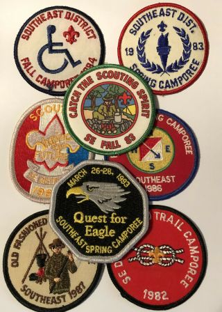 8 Boy Scouts Southeast District Camporee Patches 1982 - 1993