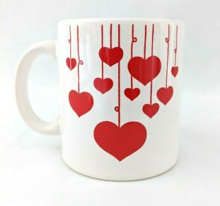 Waechtersbach White Coffee Mug With Red Hearts On Strings Spain