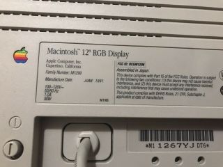 Vintage Apple Macintosh 12 " Rgb Display Monitor M1299