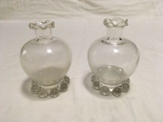 Antique Vintage Candlewick Clear Glass Small Bud Vase Set Of Two