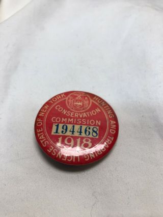 1918 State Of York Hunting And Trapping License Badge Pin