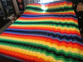 Vintage Large King Size Hand Made Afghan.  Made In The 1970 