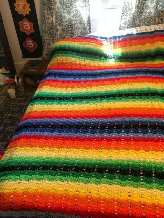 Vintage Large King Size hand made Afghan.  Made in the 1970 ' s.  120’ X 96 2