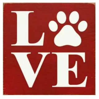 Folk Art Country Red Love Cat Kitten Dog Puppy Pawprint Wood Sign Usa Made
