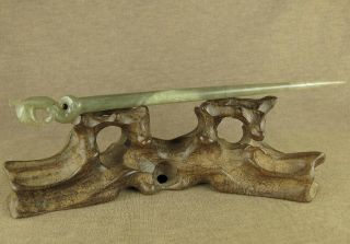 Ming Dy 6.  9 " With Carved Old Chinese Antique Jade Phoenix Bird Hair Hairpin