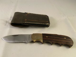 Vintage Gerber Usa Mademagnum Folding Knife Portland Or 97223 Brass Wood Handle