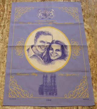Vintage Prince William Kate Middleton Royal Wedding Tea Towel 2011