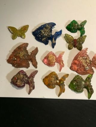 Set Of 10 Fish / Butterfly Resin Plastic Colorful Wall Decorations Vintage,