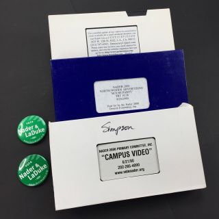 Vintage Ralph Nader Laduke 2000 Presidential Election Pins & 3 Vhs Video Tapes