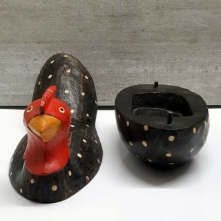 Vintage Rooster Chicken Statue Figurine Carved Wood Hand Painted Folk Art