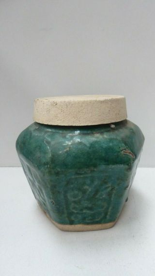 Chinese Green Celadon Glaze Hexagonal Pottery Lidded Ginger Jar Pots
