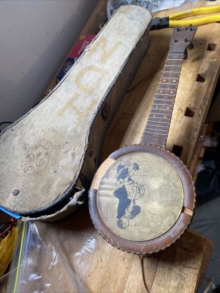 Vintage 1920’s? Banjo Uke Ukulele.  Folk Art Drawing
