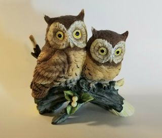 Vintage Lefton Owls Hand Painted Ceramic Statuette Figurine Mid Century Kw790