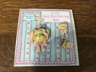 Vintage 1995 Cherished Teddies Love Lapel Pin And Earring Set