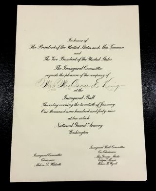 1949 Inaugural Ball Invitation - President And Mrs Truman - Engraved Invite