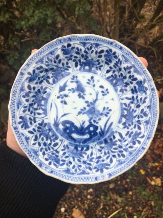 Antique Chinese Porcelain Blue And White Dish Plate Kangxi 18th Century Qing 1/2