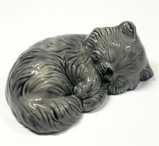 Vintage Gray Persian Sleeping Cat Kitten Ceramic Figurine
