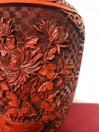 Vintage Chinese Carved Red Vase 12 1/2” 2