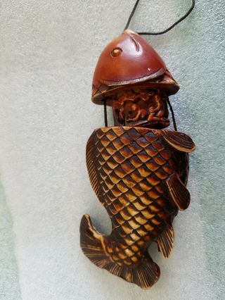 Fish Secret Netsuke Rare Kama Sutra Carved Bone Unusual Antique Collectible