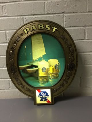 Vintage Pabst Blue Ribbon Lighted Beer Bar Sign 16 1/2” X 13 3/4” X 3