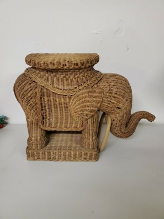 Vintage Tan Wicker Elephant End Table Stand