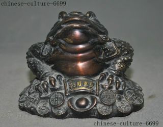 Old Chinese Fengshui Bronze Money Coins Ingots Wealth Golden Toad Spittor Statue