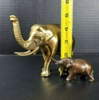 2 Vintage Brass Elephants Trunk Up Eyelashes Tusks Baby 2