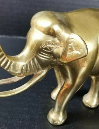 2 Vintage Brass Elephants Trunk Up Eyelashes Tusks Baby 3