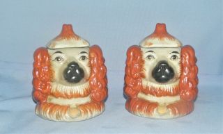 (2) Rare Vintage Double Faced Staffordshire Dogs Jars Tobacco Tea Rust Color