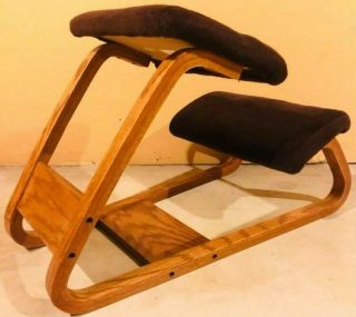 Vintage Danish Modern Bentwood Oak Posture Ergonomic Kneeling Chair Eames Era