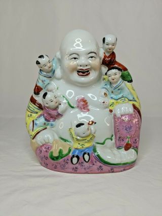 Vintage Chinese Porcelain Budda Buddha Statue With Children 8 - 1/2 " Stamped