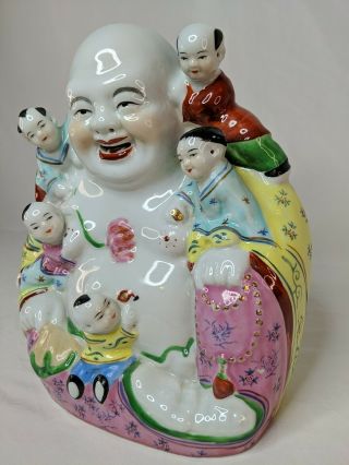 Vintage Chinese Porcelain Budda Buddha Statue with Children 8 - 1/2 