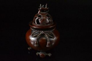 P204: Japanese Casting copper INCENSE BURNER Tea Ceremony,  auto w/signed box 2