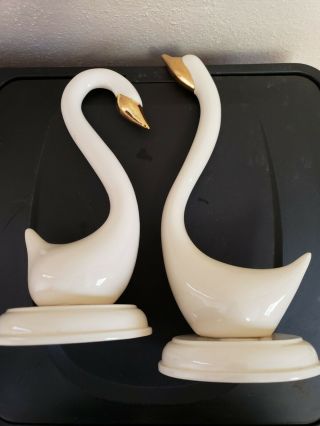 2 Cream And Gold Swans Figurines
