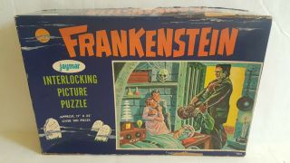 Vintage 1963 Jaymar Large 17x22 Frankenstein & Wolfman Jigsaw Puzzle Incomplete